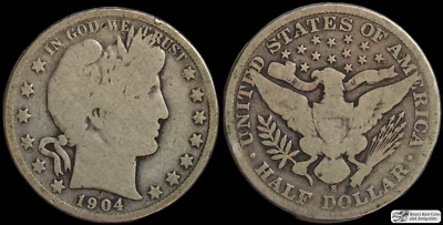 1904 S Barber Half Dollar, Good+ Condition, Silver, Tough Date, Free Ship, C7279 - Image 1 of 3