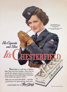 VINTAGE 1940s Print Ad ~ Chesterfield Cigarettes ~Everywhere you go they Satisfy - Picture 1 of 1