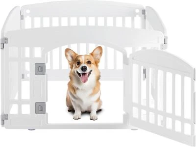 24" Ejercicio 4 Paneles Mascotas Parque Infantil con Puerta Cachorro Perro Parque Infantil Plegable Blanco Foto 1 de 4
