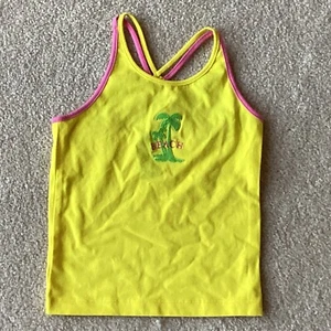 RALPH LAUREN GIRLS TANK TOP, 6, NWOT, YELLOW WITH PALM TREE,” BEACH” , STRAPS - Picture 1 of 3
