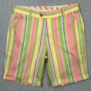 LoudMouth Golf Shorts Mens 32 Pink Green Vertical Striped Chino 9" Pretty Boy - Picture 1 of 13