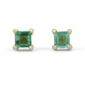 0,45tcw natürliche Smaragd-Asscher geschnittene Petite Baby Prinzessin geschnittene Smaragdnieten 14K - Bild 1 von 9