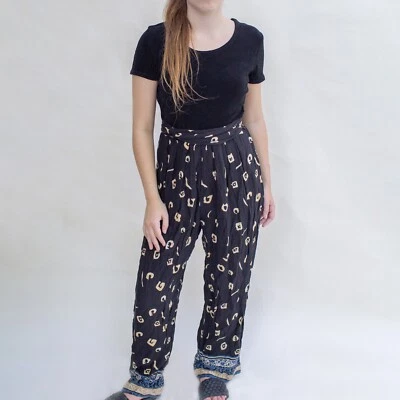 Macacão tribal preto vintage anos 90 pequeno médio elástico artista natureza boho safári étnico - Imagem 1 de 4