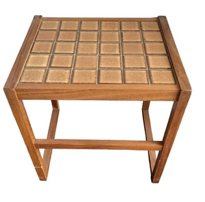 Vintage Teak Side Table Tiled Tabletop Height 42cm - Picture 1 of 12