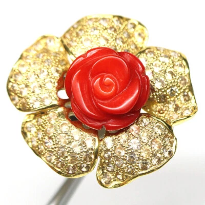 Piedra preciosa 12 x 13 mm. Anillo Joyería Coral Naranja y Zafiro Plata 925 Talla 6 Foto 1 de 4