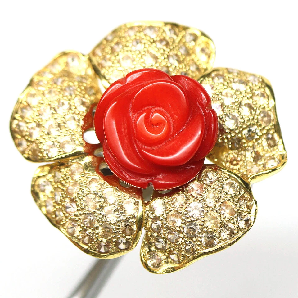 Piedra preciosa 12 x 13 mm. Anillo Joyería Coral Naranja y Zafiro Plata 925 Talla 6 Foto 1 de 4