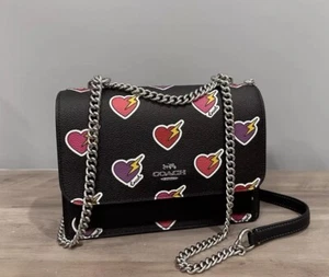 COACH Klare Crossbody Bag Heart Bolt Print Coated Canvas & Leather Black CW436 - Picture 1 of 18