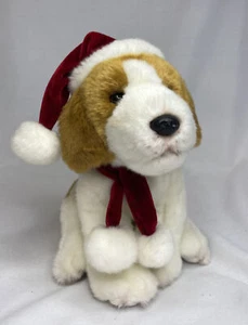 Demdaco Nate & Jules Beagle Christmas Holiday Santa Hat Plush Dog Puppy 8” - Picture 1 of 4