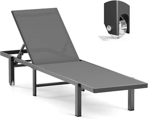 Aluminum Chaise Lounge Chair Outdoor with Wheels, Adjustable 5-Position Recliner - Picture 1 of 5