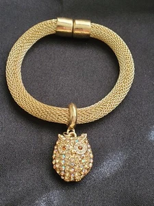Vintage Nachlass Eule Medaillon Charm Armband goldton - Bild 1 von 5