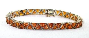 Faux Amber Trillion Goldplated Sterling Silver Tennis Bracelet 8 Inch EBS2529 - Picture 1 of 3