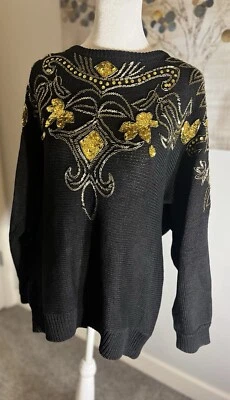 Suéter mediano Western Collection vintage años 80 para mujer lentejuelas negras con cuentas Foto 1 de 4