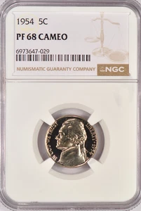 1954 Jefferson Nickel Proof NGC PF 68 CAMEO PR68CAM Frosty Coin 5C - Picture 1 of 2