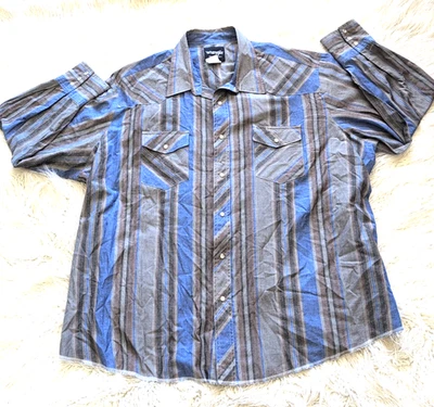 Vtg Wrangler Mens 3XL Pearl Snap Striped Shirt Blue Brown Colorful Cowboy - Image 1 of 4