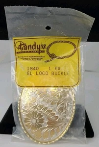 Tandy Leather Company Gürtelschnalle 1840 El Loco Gold/Silberfarben Vintage Neu - Bild 1 von 2