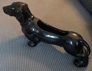 Vtg BLACK DACHSHUND PLANTER Trinket Holder Figurine EXCELLENT Weiner Dog - Picture 1 of 6