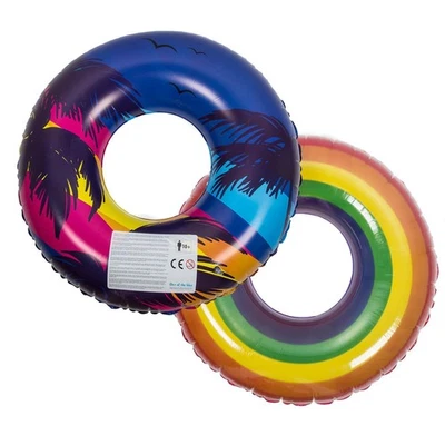 2er Set Schwimmring 90cm aufblasbar Retro Palmen Pride Regenbogen Schwimmreifen - Bild 1 von 4
