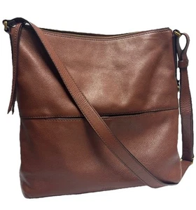Fossil Genuine Leather Amelia Hobo Crossbody Shoulder Bag Brown - Picture 1 of 14