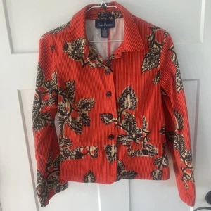 Evan-Picone Women’s Stretch Blazer  Sz 6 Pockets Floral Red/Orange W Black Print - Picture 1 of 10