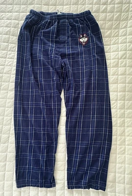 UCONN HUSKIES Mens Pajama Pants *Medium Flannel Blue Plaid Drawstring Logo - Image 1 of 4