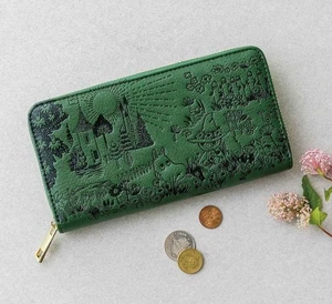 Moomin Valley cuero falso cremallera alrededor billetera larga billete moneda tarjeta verde - Imagen 1 de 8