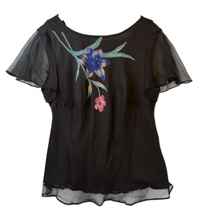 VTG Dark Fairy Shirt SILK Whimsigoth Flutter Cowl Womens PLUS SIZE 16W Black Top - Picture 1 of 14