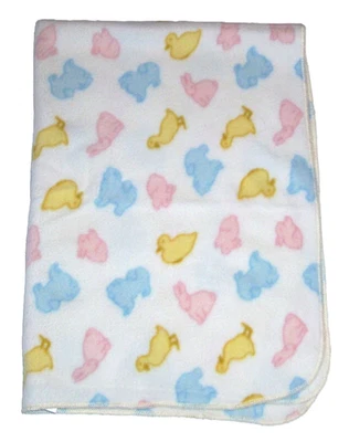 Флисовое детское одеяло Martha Stewart с животными кролик утка ягненок синее розовое желтое - Изображение 1 из 2