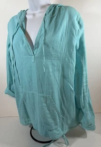 J Jill Top Hooded Pullover Boho Lightweight 100% Cotton Long Sleeve Women Sz M - Picture 1 of 10