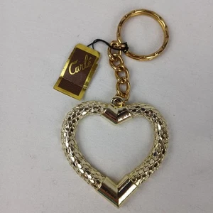 Large Gold Tone Heart Metal Mesh Keychain Carle 2.25" 1.5oz - Picture 1 of 5