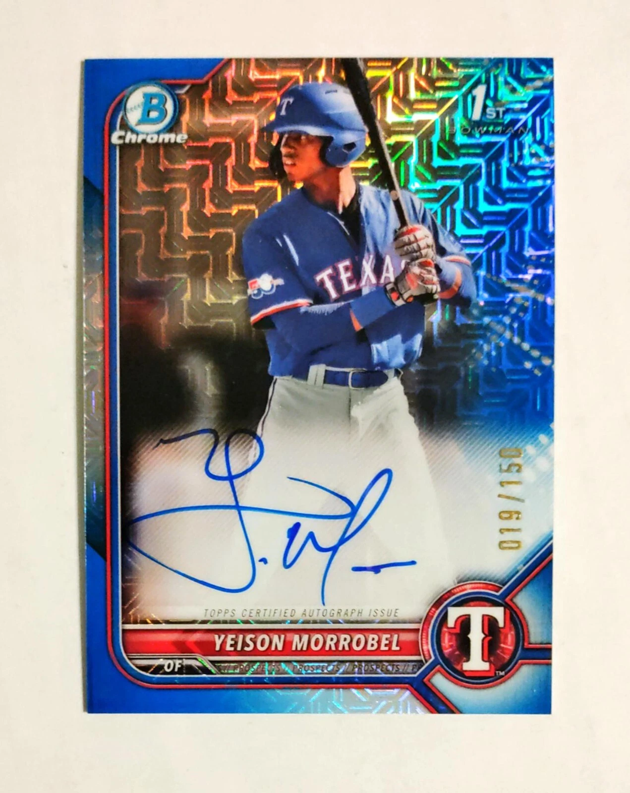Yeison Morrobel 2022 1st Bowman Chrome AUTO HTA Choice BLUE Refractor 019/150