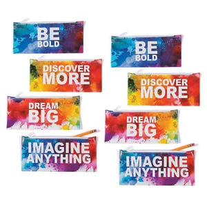 8 1/2" x 4" Bulk 48 Pc. Watercolor Motivational Vinyl Pencil Cases - Picture 1 of 1