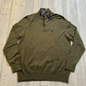 Nautica 1/4 Quarter Zip Pullover Sweater Mens M Olive Green Long Sleeve Logo NWT - Picture 1 of 11