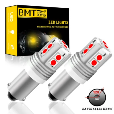 2pcs Canbus Error Free 24-SMD 120° Bay9s H21W 64136 Red LED Light Bulbs Lamps - Image 1 of 4