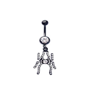 5 - 14 GA 3/8" Goth Black CZ Spider Belly Button Navel Ring B632S - Picture 1 of 4