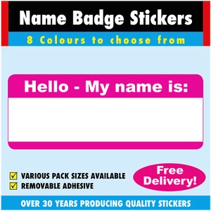 Pink - Name Badge Labels / Stickers For Schools, Clubs, Churches etc - Picture 1 of 9