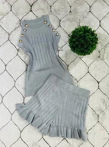 DAIMARAN Paris Women's Suit Matching Set 2 Pieces Tank Top Short Ruffle Gray S - Picture 1 of 6