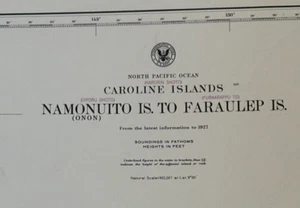 Vintage Hydrographic Chart  Caroline Islands Namonuito to Faraulep 1940s WW2 - Picture 1 of 8