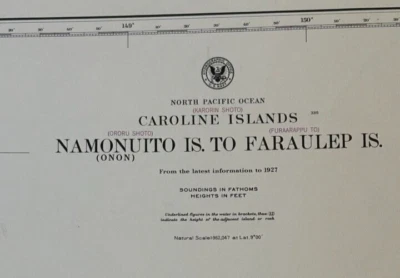 Vintage Hydrographic Chart  Caroline Islands Namonuito to Faraulep 1940s WW2 - Image 1 of 4