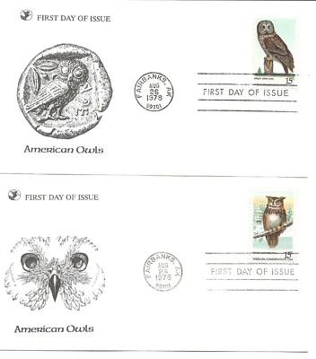 US Scott #1760-63, First Day Covers 8/26/78 Fairbanks Single Owls - Image 1 of 2