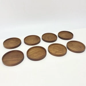 Set of 8 Vtg MCM Laurids Lonborg Round Danish Teak Glass Coasters Barware - Picture 1 of 10