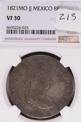 1821 Mo JJ Mexico 8 Reales Silver Ferdinand VII NGC VF30 - Image 1 of 2