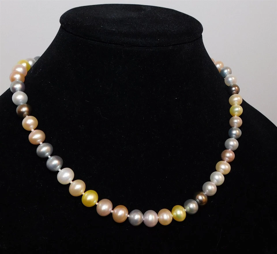 Freshwater Genuine Multi Color Pearl Necklace 14k Gold Necklace Choker - Image 1 of 3