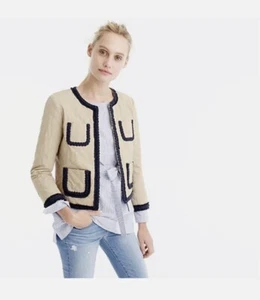 J Crew gesteppte khakifarbene Safarijacke marineblau geflochtener Besatz Damengröße 10 - Bild 1 von 11