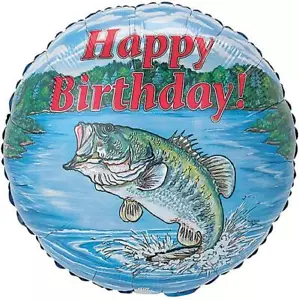 Happy Birthday Bass Fisherman Foil Balloon 17" Fishing Gift Birthday Decorations - Picture 1 of 1