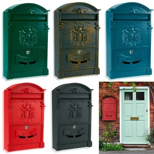 LARGE VINTAGE OUTDOOR LOCKABLE LETTER POST BOX MAILBOX WALL MOUNTED SECURE MAIL - Picture 1 of 40