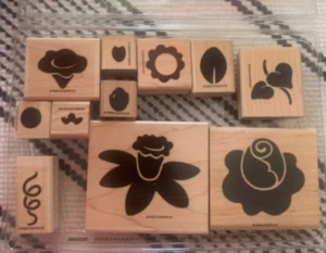 Stampin Up - Definitely Fun Flowers Ten Piece Stamp Set 1998 Mounted Wood Stamps - Imagen 1 de 12
