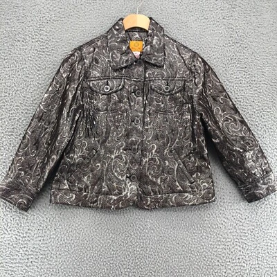 Ruby Rd Jacket Womens 6 Petite Silver Metallic Textured Button Collared Pockets - Image 1 of 4