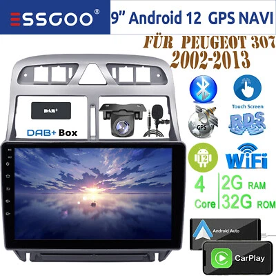 2+32G Android 12 Autoradio CarPlay GPS Navi DAB+ MIK Kamera Für Peugeot 2002-13 - Bild 1 von 4