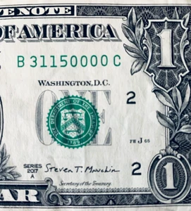 Atlanta Zip Code 31150: Four in a Row 0s One Dollar Bill Fancy Serial Number - Picture 1 of 3