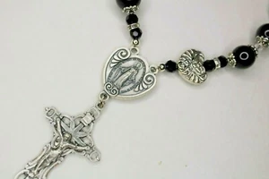 Holy Mother Black Rosary with FREE prayer card and pouch Pray Love Protect Heal - Picture 1 of 3